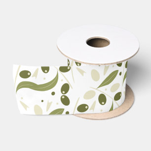 Ruban En Satin Branche d'olivier et feuilles motif sans couture  