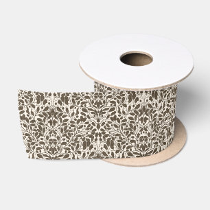 Ruban En Satin Branches de chêne et feuilles, motif damassé en br