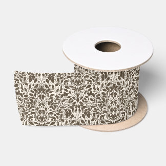 Ruban En Satin Branches de chêne et feuilles, motif damassé en br