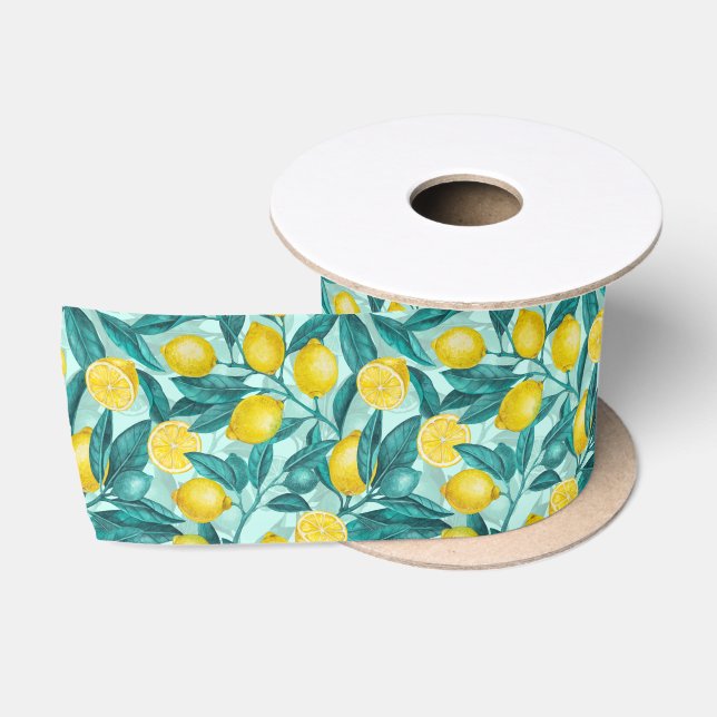 Ruban En Satin Branches de citron bleu et jaune (Bobine)