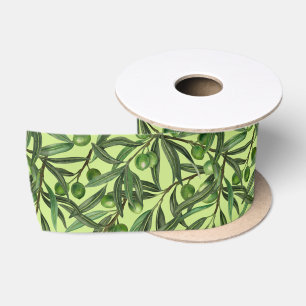Ruban En Satin Branches d'olive sur le vert miel