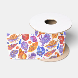Ruban En Satin Bright tropical seashell, main-drawn