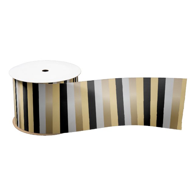 Ruban En Satin Bronze, or, noir et rayures d'argent (Bobine)