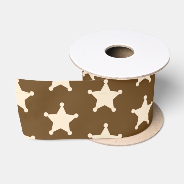 Ruban En Satin Brown White Sheriff Cowboy Stars Rustic Farmer (Bobine)
