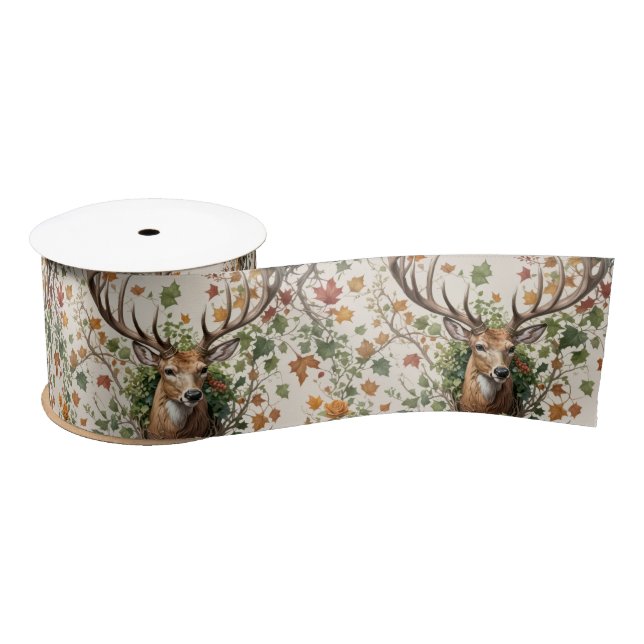 Ruban En Satin Buck Deer Dans Les Fleurs D'Automne (Bobine)