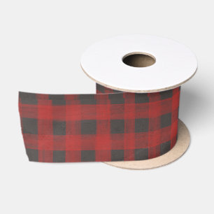 Ruban En Satin Buffle rouge et gris plaid