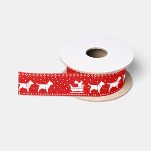 Ruban En Satin Bull Terriers Chiens Noël Sleigh Holiday
