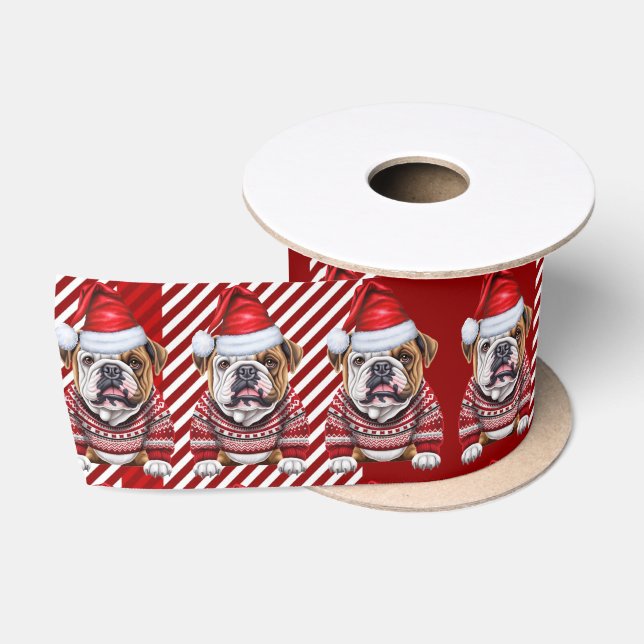 Ruban En Satin Bulldog de vacances sur Plaid rouge et blanc (Bobine)