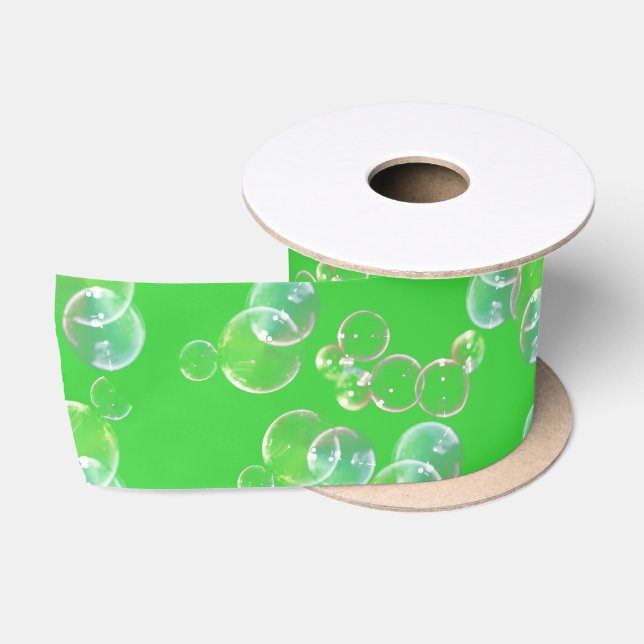 Ruban En Satin Bulles De Savon Sur Neon Green (Bobine)