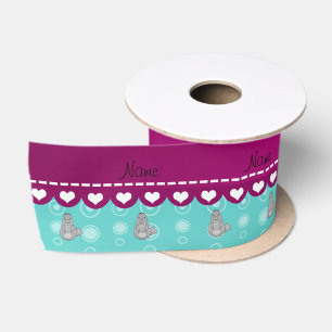 Ruban En Satin Bulles nommées personnalisées de turquoise de