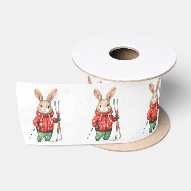 Ruban En Satin Bunnies de Noël avec Ski et Snowflakes (Bobine)