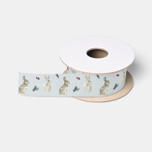 Ruban En Satin Bunnies, Holly et Berries Blue (Bobine)