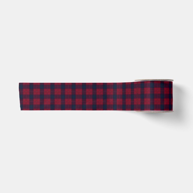 Ruban En Satin Burgundy and Blue Checkered Plaid Ribbon (Devant)