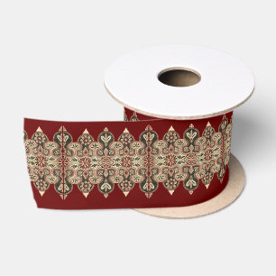 Ruban En Satin Burgundy et crème Ethnic motif Satin Ribbon