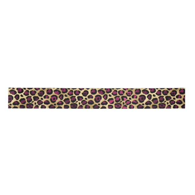 Ruban En Satin Burgundy et Gold Leopard Series Design 2 (Devant)