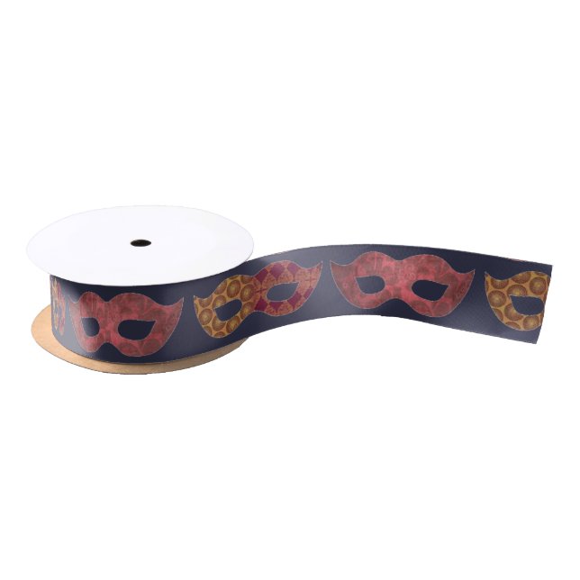 Ruban En Satin Burgundy Masquerade Masks Pattern (Bobine)
