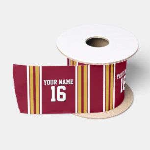 Ruban En Satin Burgundy with Gold White Stripes