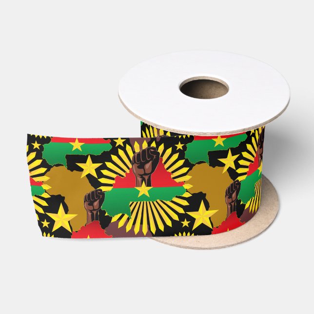 Ruban En Satin Burkina Faso Carte, drapeau et première révolution (Bobine)