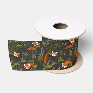 Ruban En Satin Cadeau Botanique de la Forêt Sombre de Panda Roux