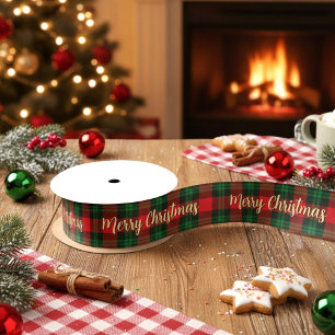 Ruban En Satin Cadeau carreau tartan rouge vert Noël joyeux