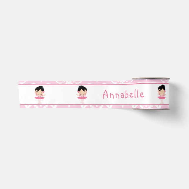 Ruban En Satin Cadeau de Ballerina aux cheveux noirs mignons (Devant)