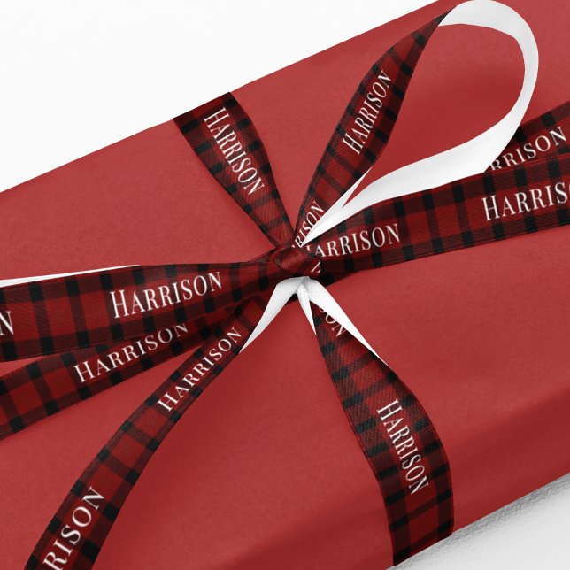 Ruban En Satin Cadeau de Noël personnalisé Red Plaid (Créateur téléchargé)