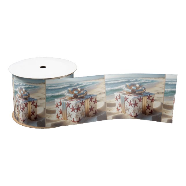 Ruban En Satin Cadeau de plage de Noël avec poisson-Starfish (Bobine)