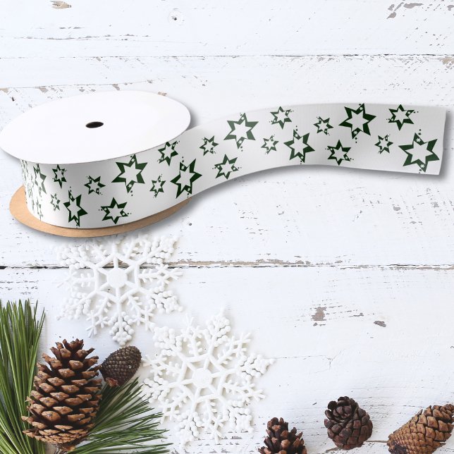 Ruban En Satin Cadeaux de vacances Etoiles vertes personnalisable (Holiday Gifts Customizable Green Stars Satin Ribbon Lawn Care Service Marketing Material)