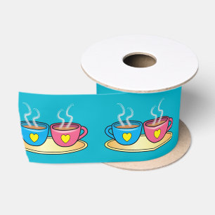 Ruban En Satin Café, thé ou cacao avec des coeurs 3 pouces