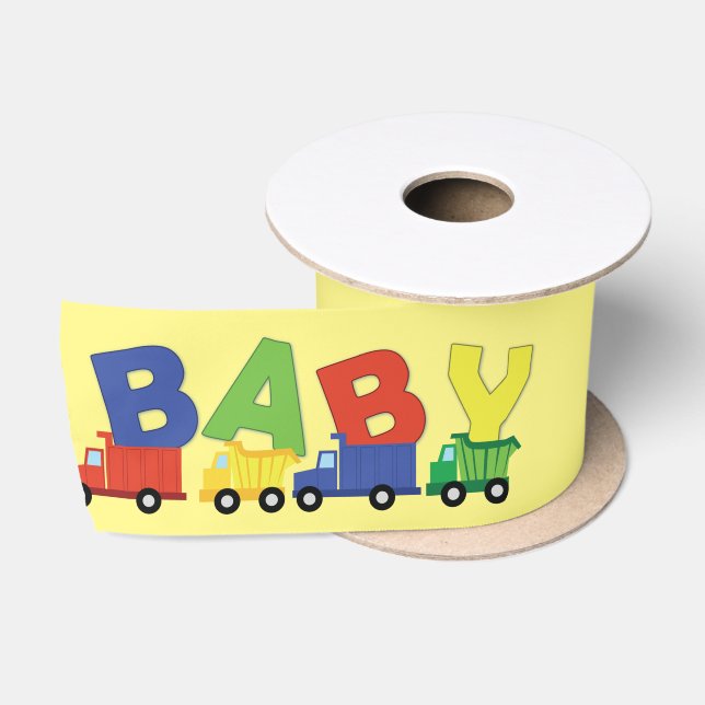 Ruban En Satin Camions Boy Baby shower Construction Cute (Bobine)