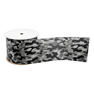 Ruban En Satin Camouflage Gris Noir