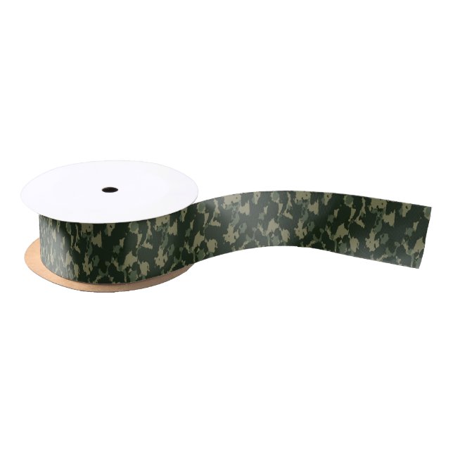 Ruban En Satin Camouflage vert foncé gris beige design Camo (Bobine)