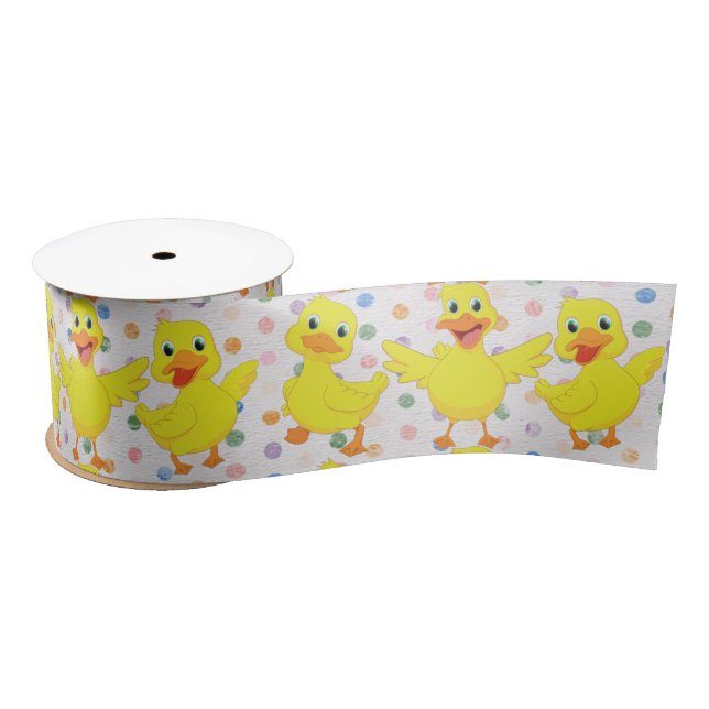 Ruban En Satin Canards jaunes sur Pois (Bobine)