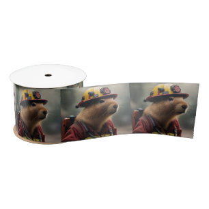 Ruban En Satin "Capybara à la Secourt : Pompier Extraordinair