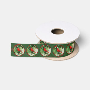 Ruban En Satin Cardinal rouge mâle et houx vert