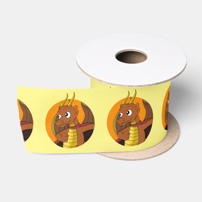 Ruban En Satin Caricature de dragon orange (Bobine)