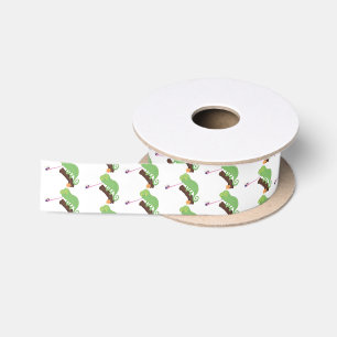 Ruban En Satin Caricature de lézard de caméléon vert joyeux
