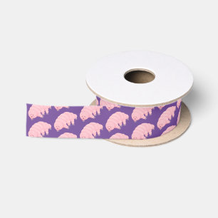 Ruban En Satin Caricature d'ours d'eau tardigrade rose mignon