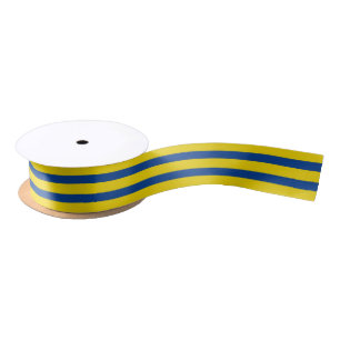 Ruban En Satin Carreau bleu français rayé jaune citron