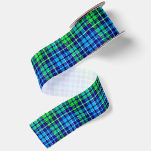 Ruban En Satin Carreaux Bleus Et Verts Tartan Bleu Marine