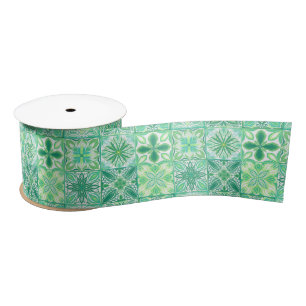 Ruban En Satin Carreaux décorés en vert et blanc