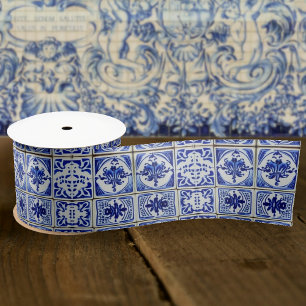 Ruban En Satin Carreaux hollandais - Cuisine au look antique bleu