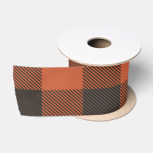 Ruban En Satin Carreaux Orange Clair Et Noir