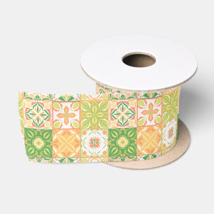Ruban En Satin Carreaux ornés en vert et jaune
