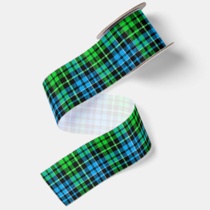 Ruban En Satin Carreaux Tartan Bleu Et Vert Noir
