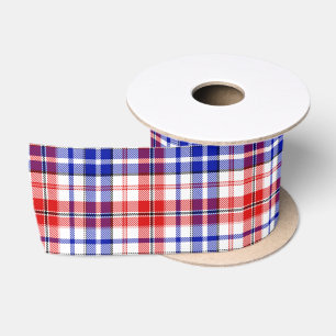 Ruban En Satin Carreaux Vichy Blanc Rouge Bleu Design Tartan