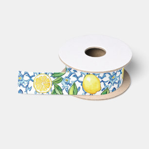 Ruban En Satin Carrelage bleu citron méditerranéen