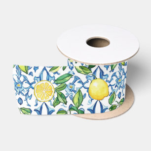 Ruban En Satin Carrelage bleu citron méditerranéen