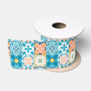 Ruban En Satin Carrelage orange et bleu