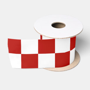Ruban En Satin Carrés à carreaux rouge blanc géométrique rétro